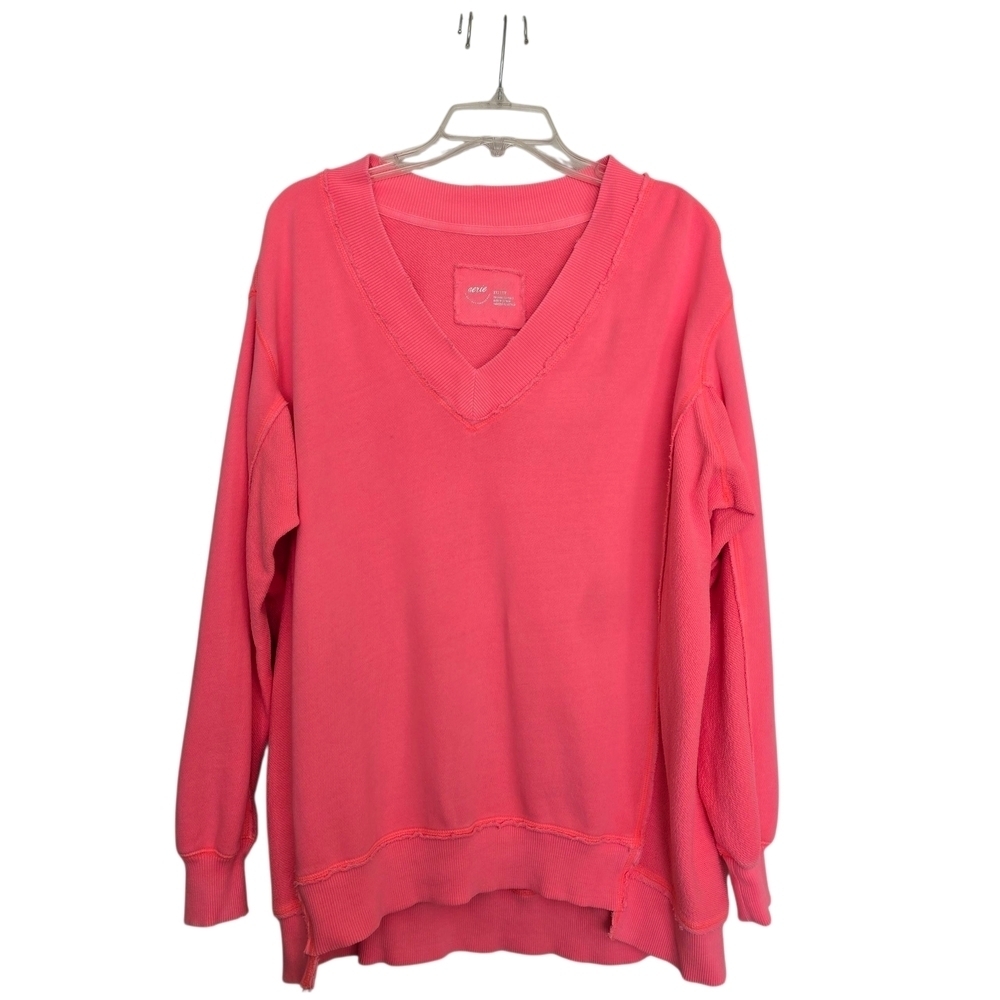 Aerie Bright Neon Pink V-Neck Oversized Sweatshirt